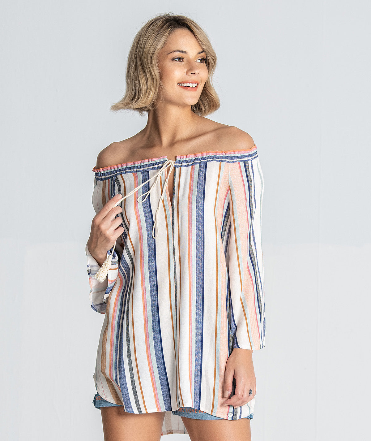 Blusa às riscas com cordão 2843