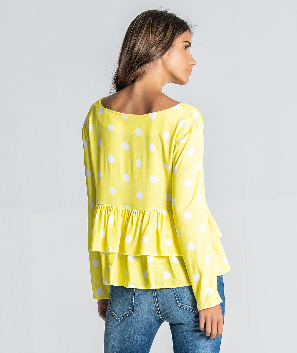 Blusa manga comprida com folhos 2852