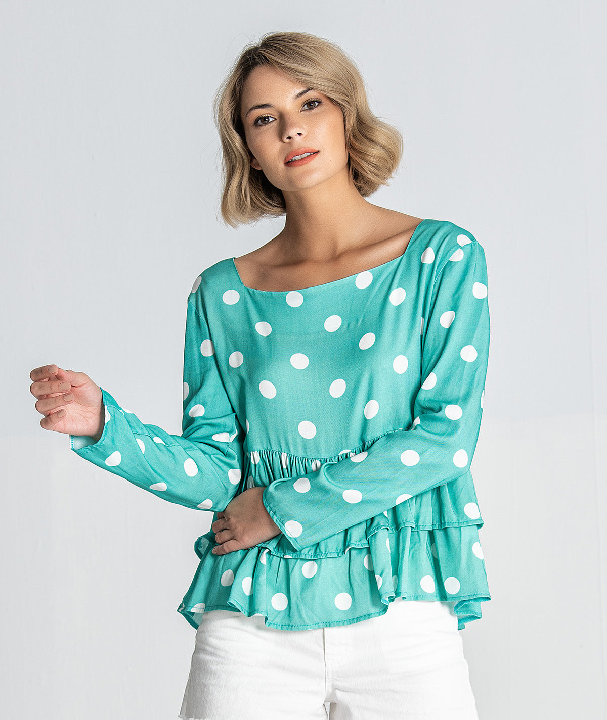 Blusa manga comprida com folhos 2852