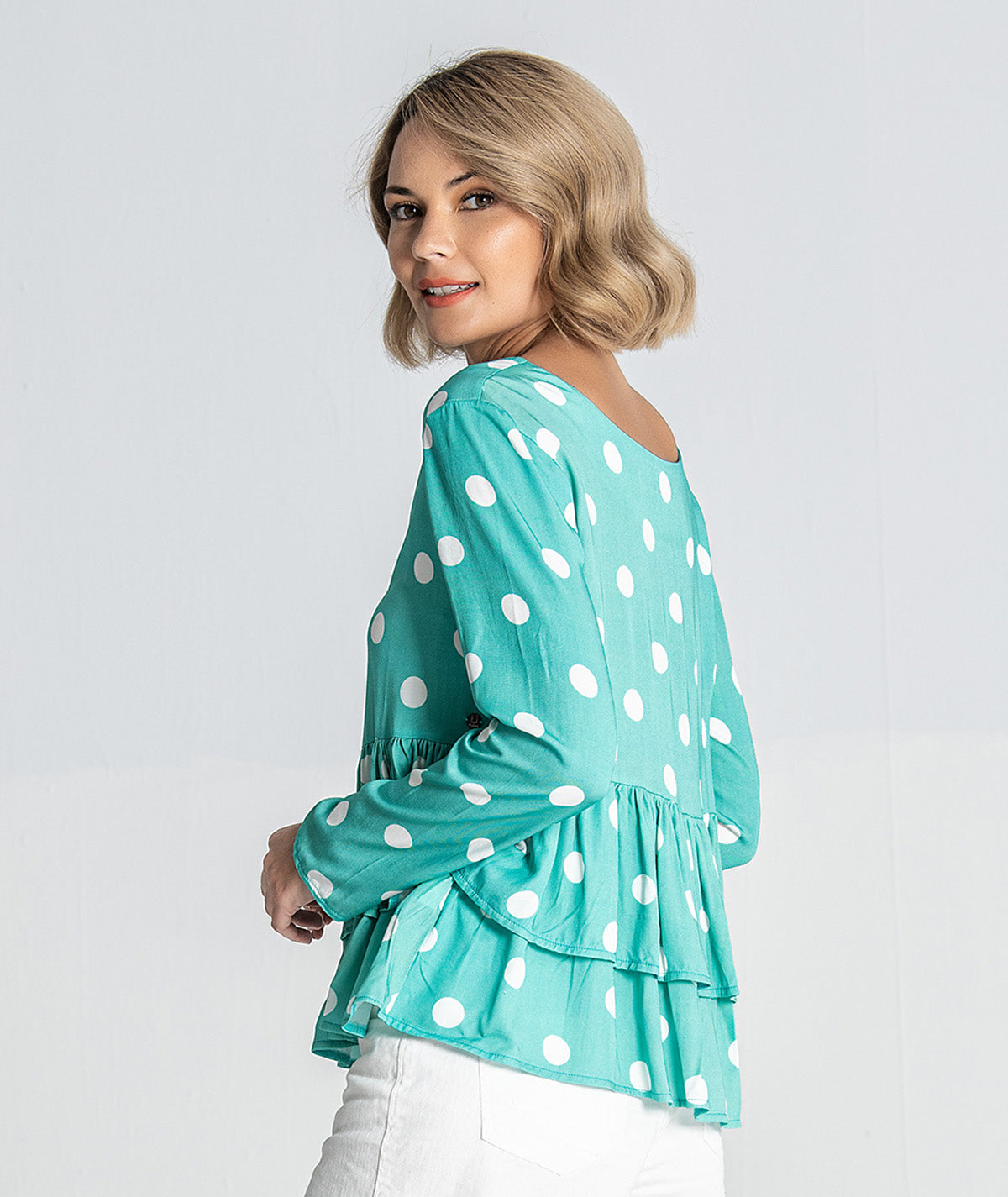 Blusa manga comprida com folhos 2852