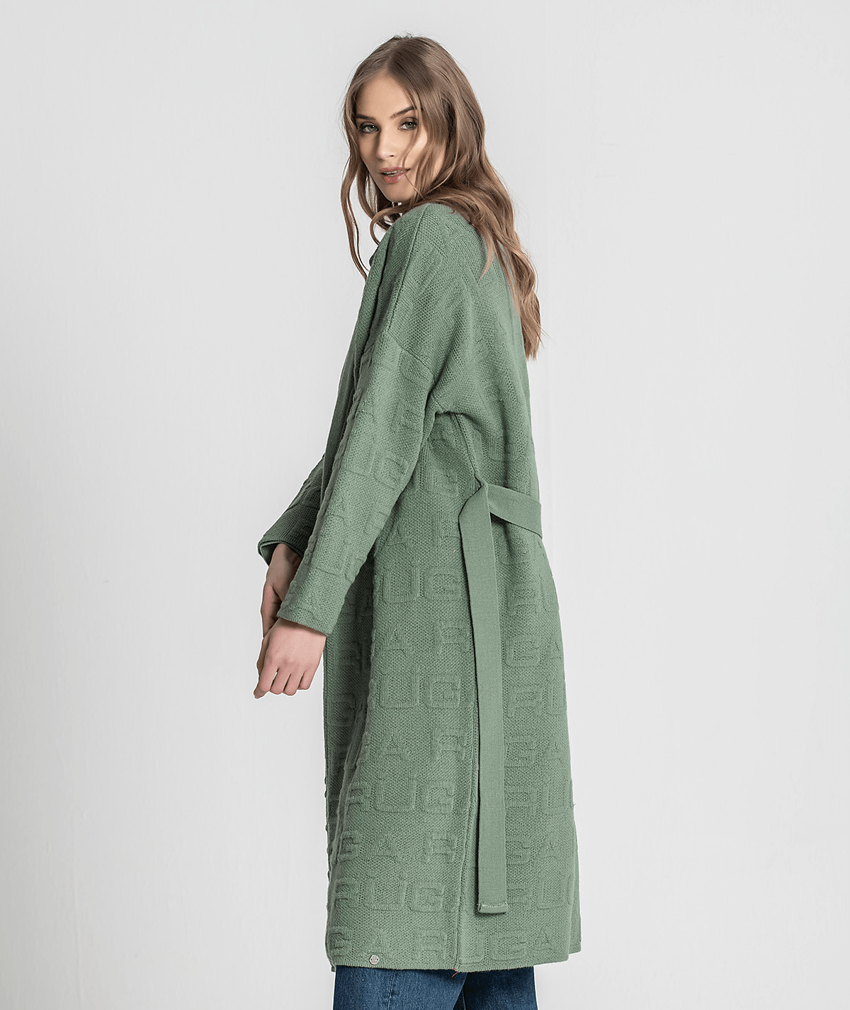 Casaco compirdo jacquard ruga em relevo 3252