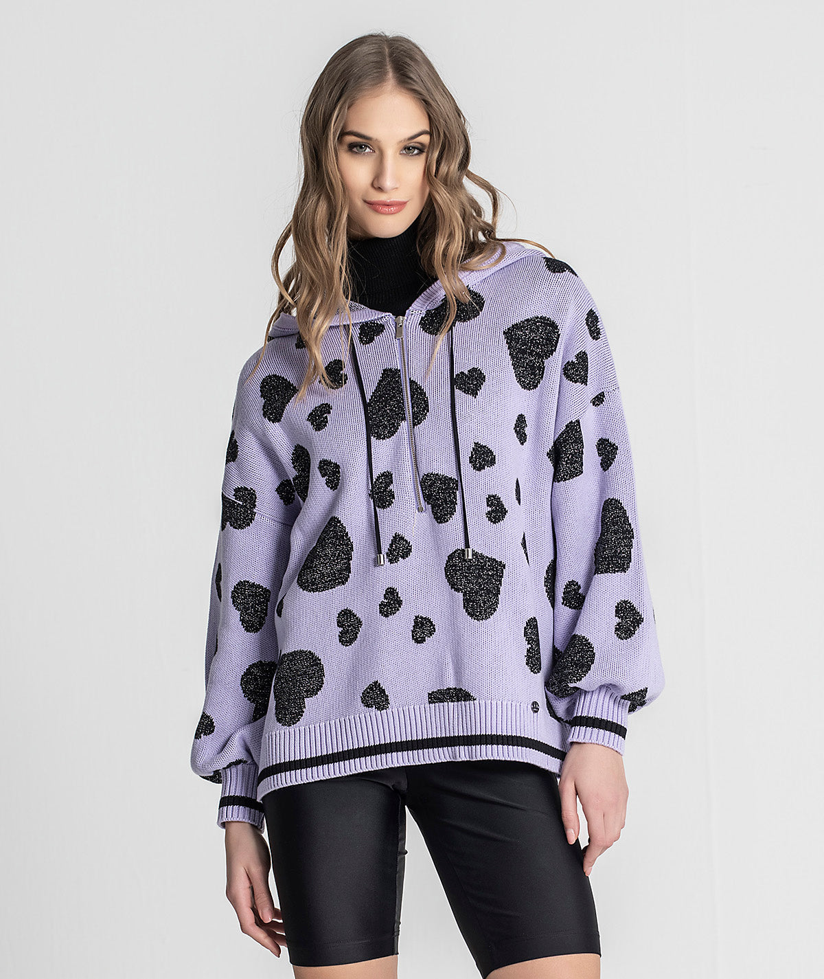 Camisola jacquard corações com capucho 3266