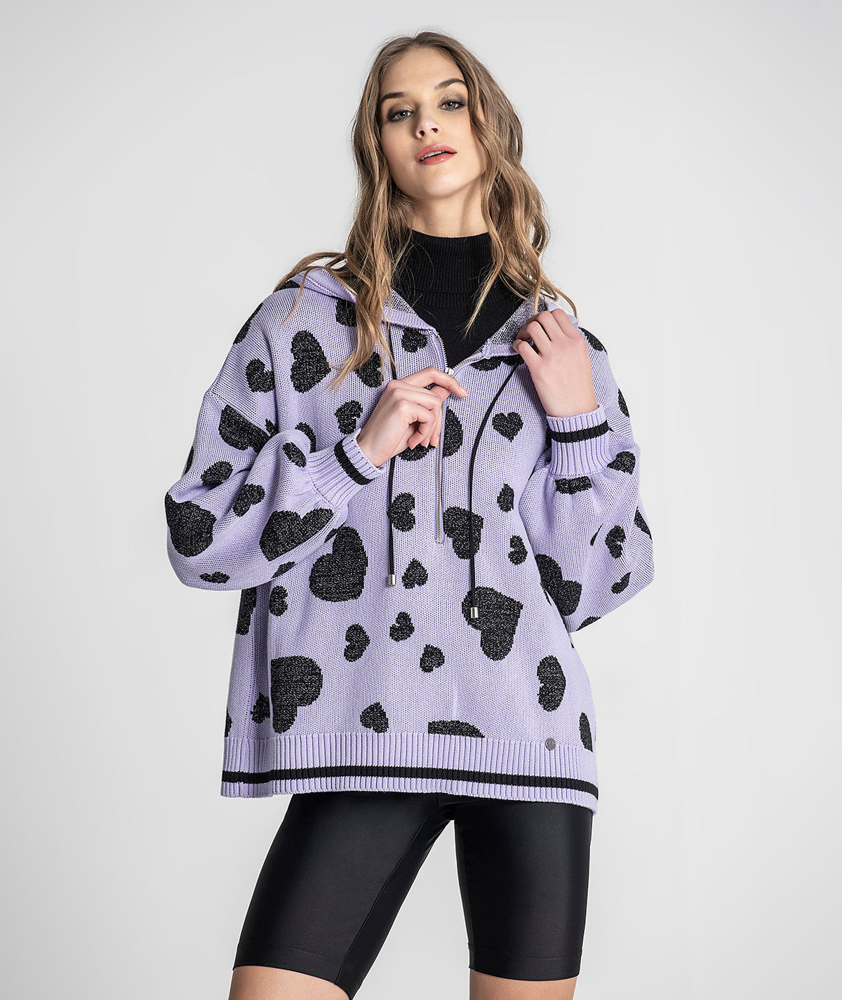 Camisola jacquard corações com capucho 3266