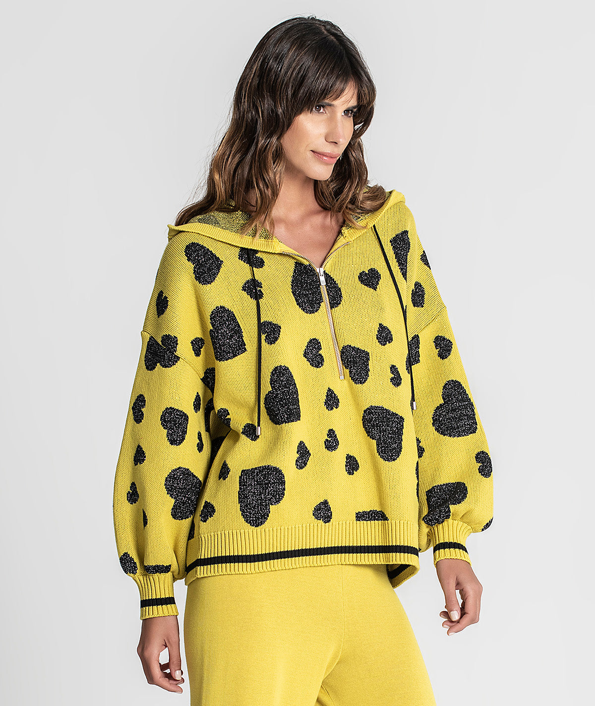 Camisola jacquard corações com capucho 3266