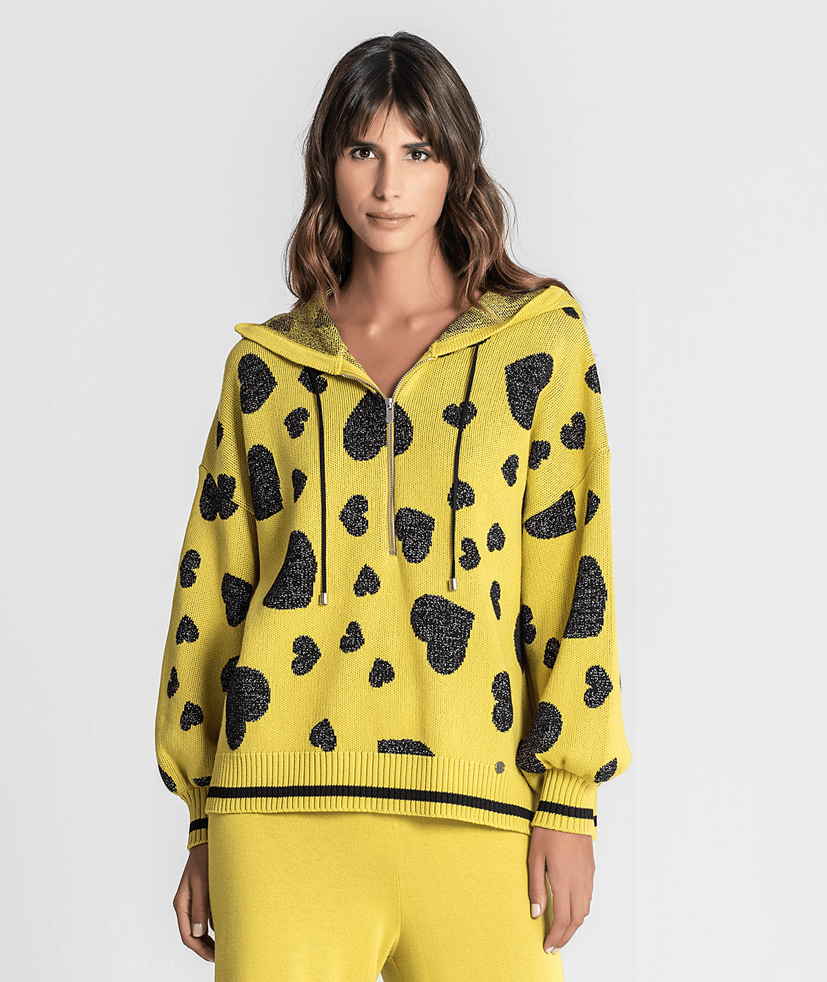 Camisola jacquard corações com capucho 3266