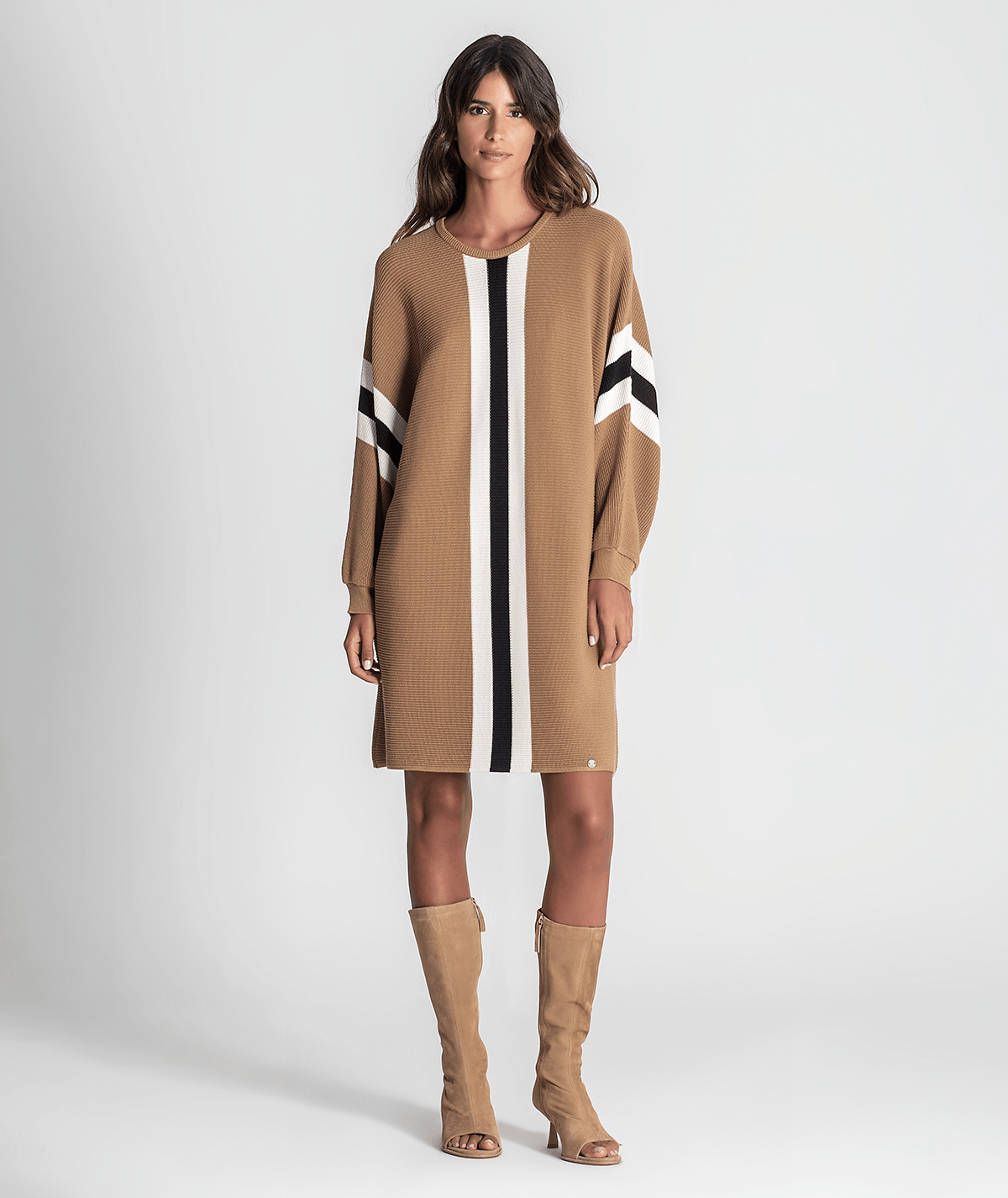 Vestido canelado com risca na frente 3324