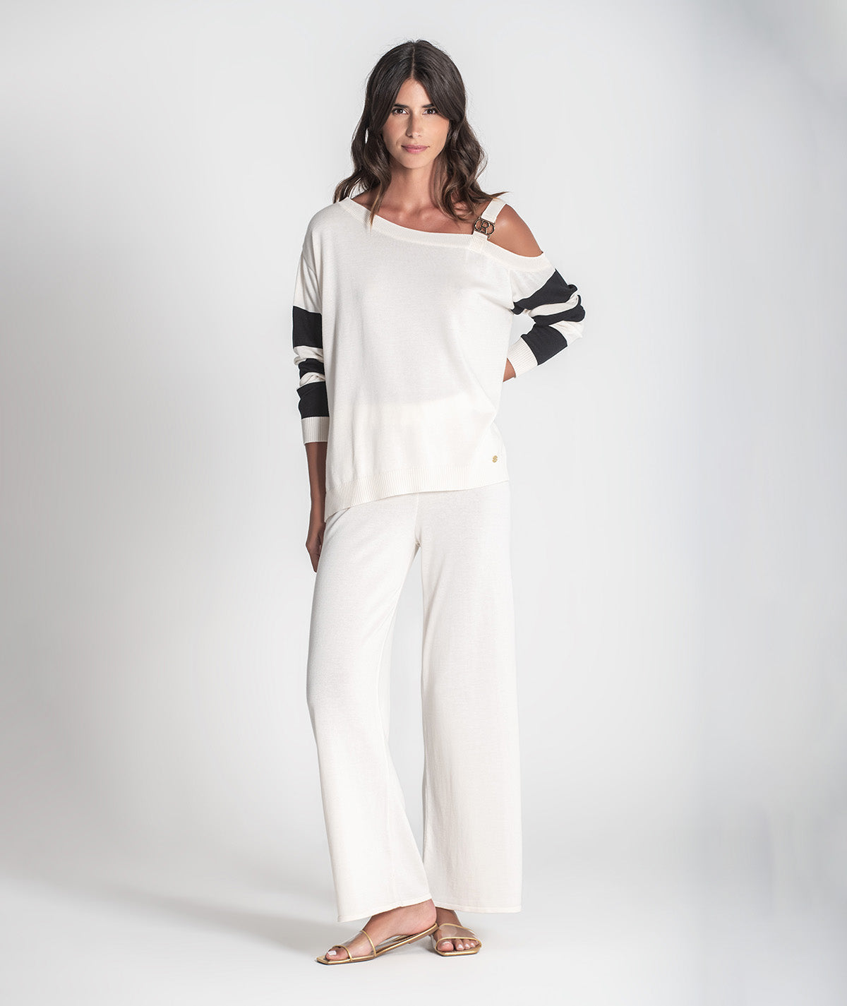 Camisola mangas riscas com fivela R 3403