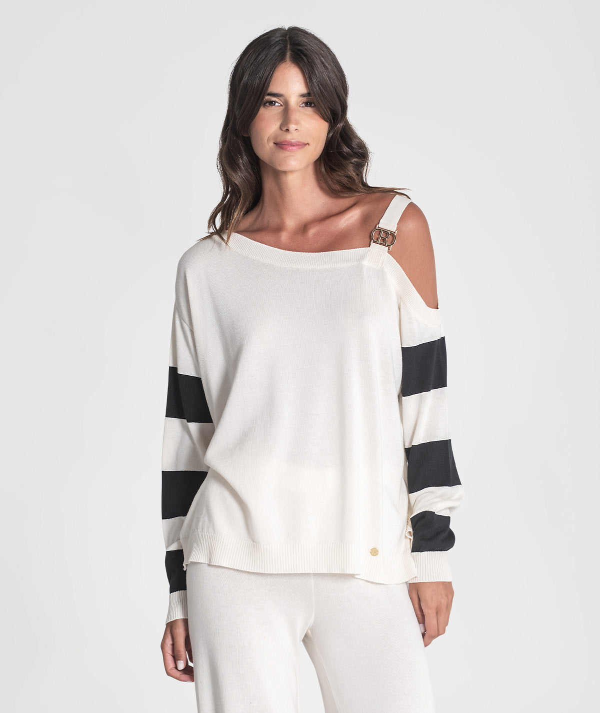 Camisola mangas riscas com fivela R 3403