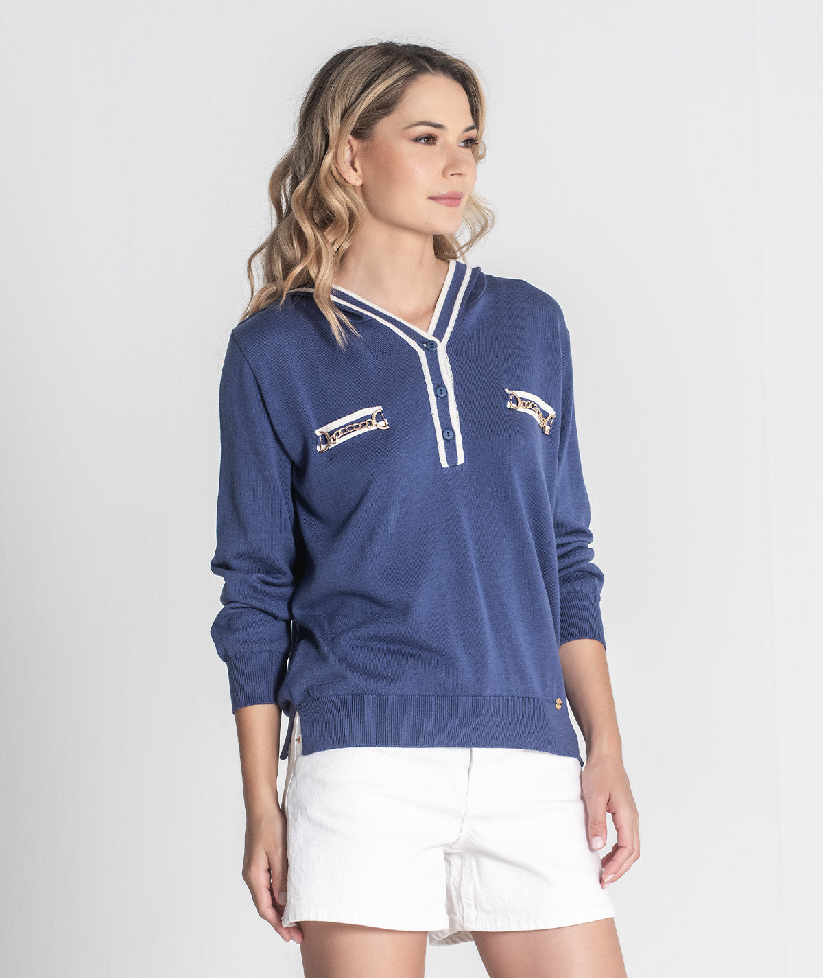 Camisola com capucho e contrastes 3406