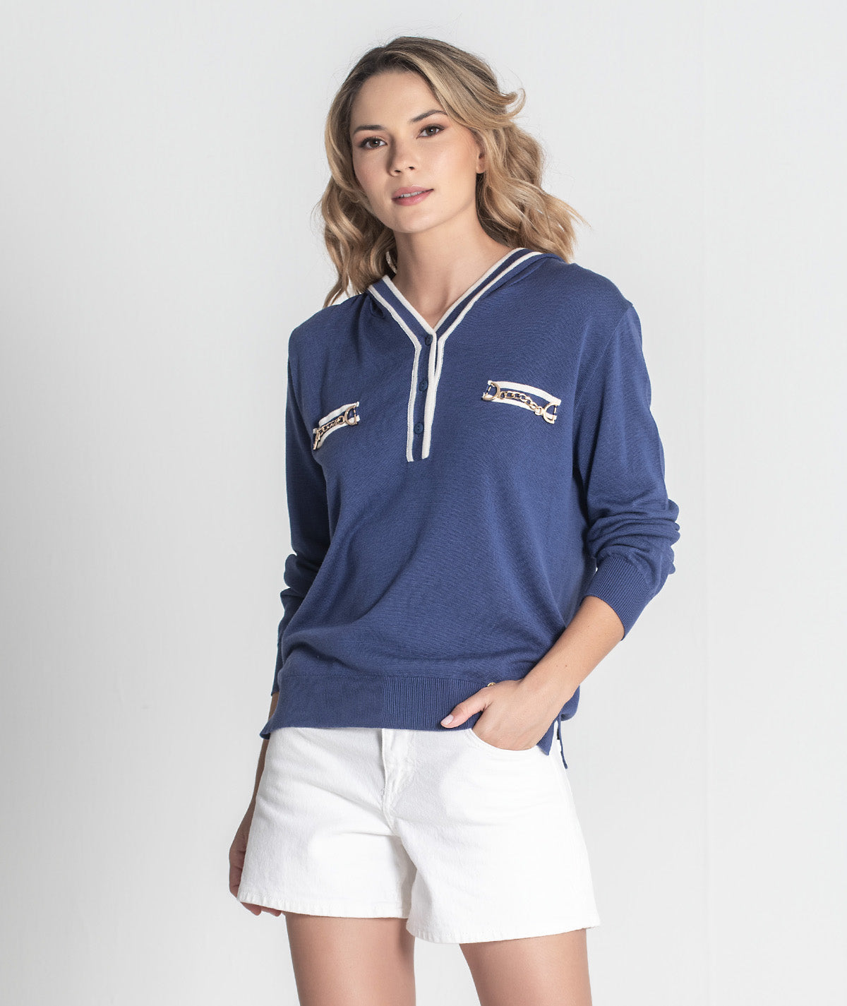 Camisola com capucho e contrastes 3406