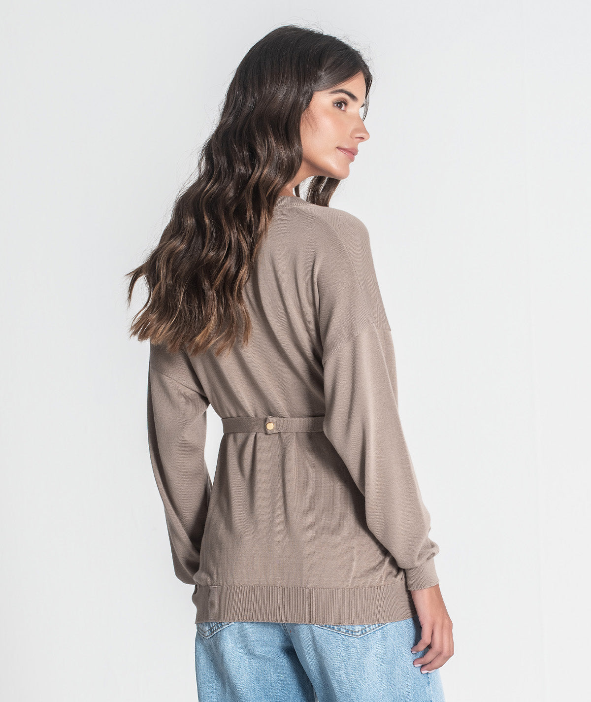 Camisola decote em v com cinto 3426