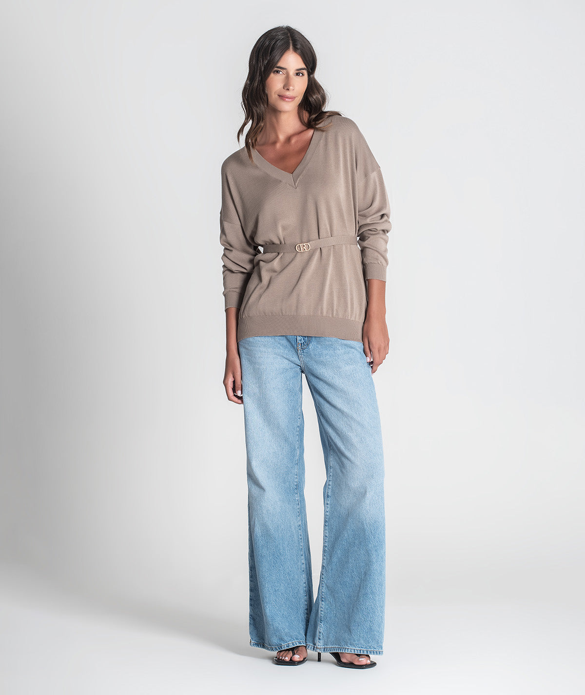 Camisola decote em v com cinto 3426