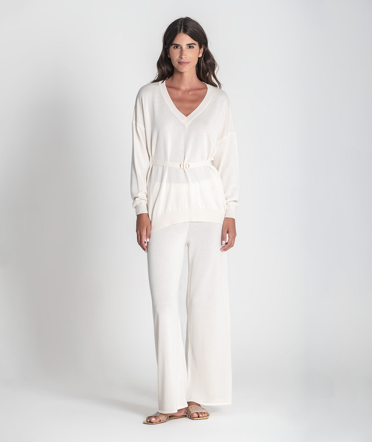 Camisola decote em v com cinto 3426