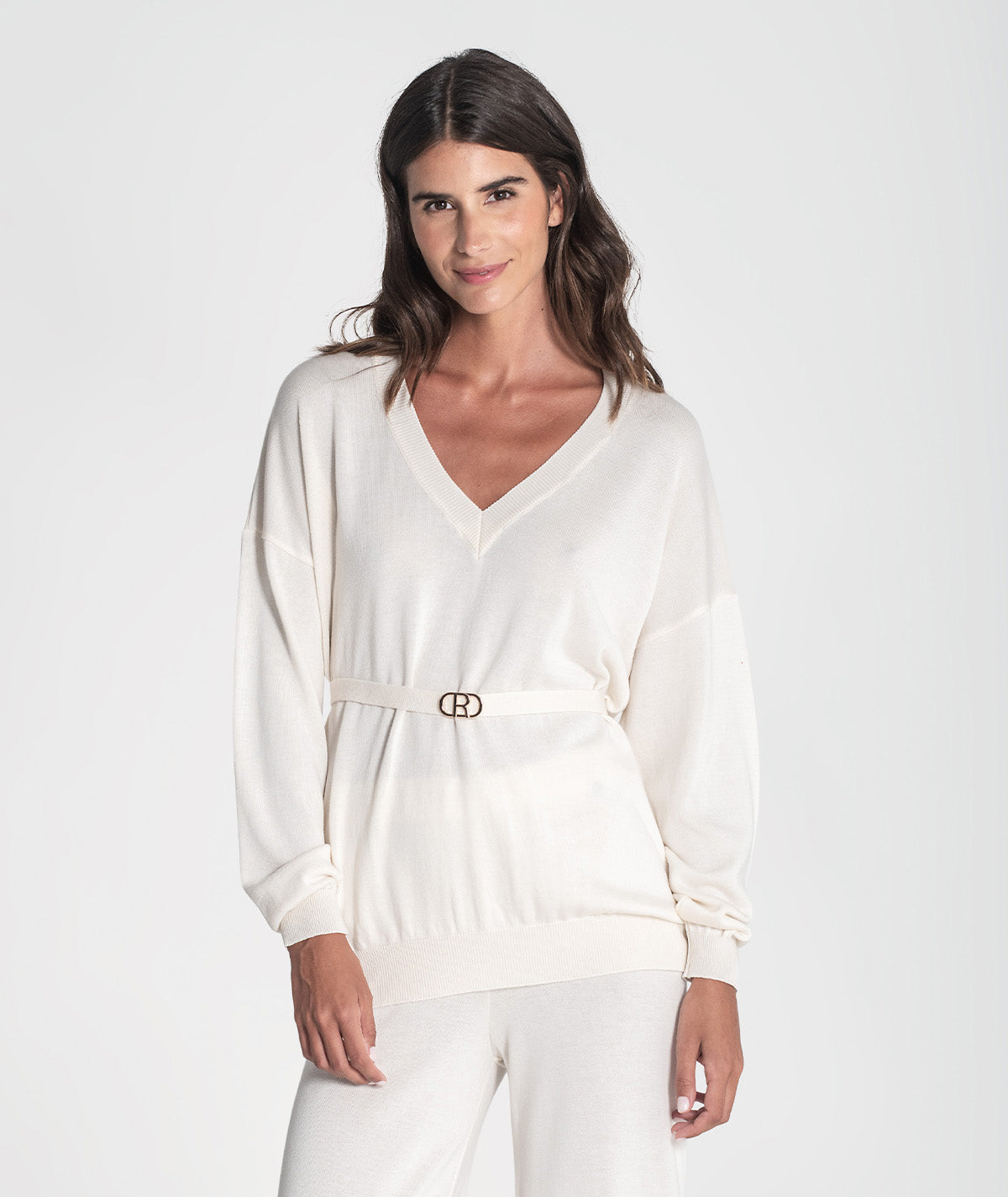 Camisola decote em v com cinto 3426