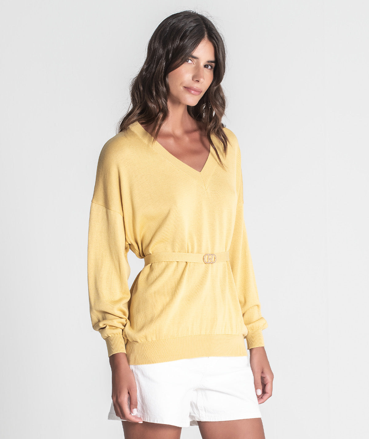 Camisola decote em v com cinto 3426