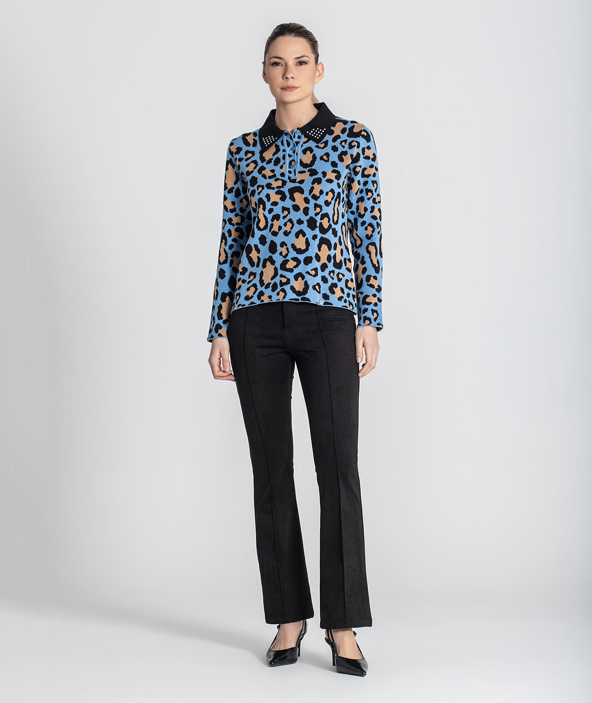 Camisola gola polo print leopardo 3439