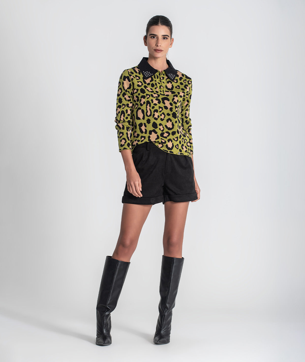 Camisola gola polo print leopardo 3439