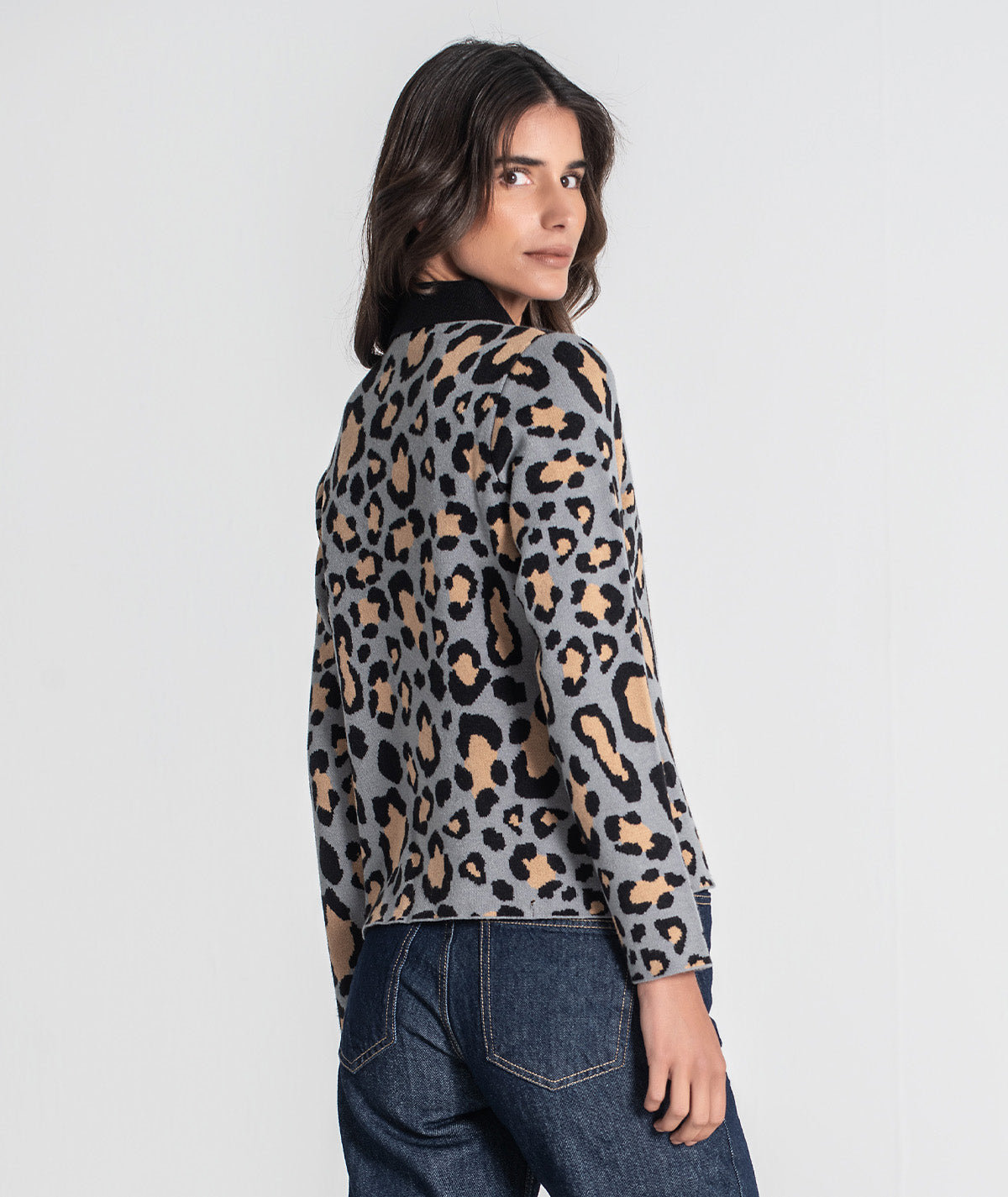 Camisola gola polo print leopardo 3439