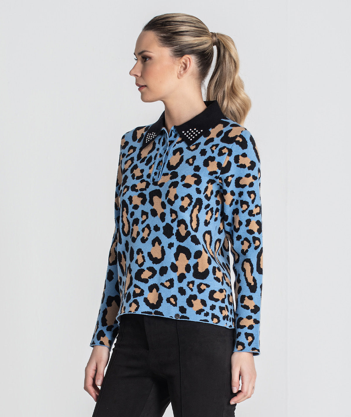 Camisola gola polo print leopardo 3439