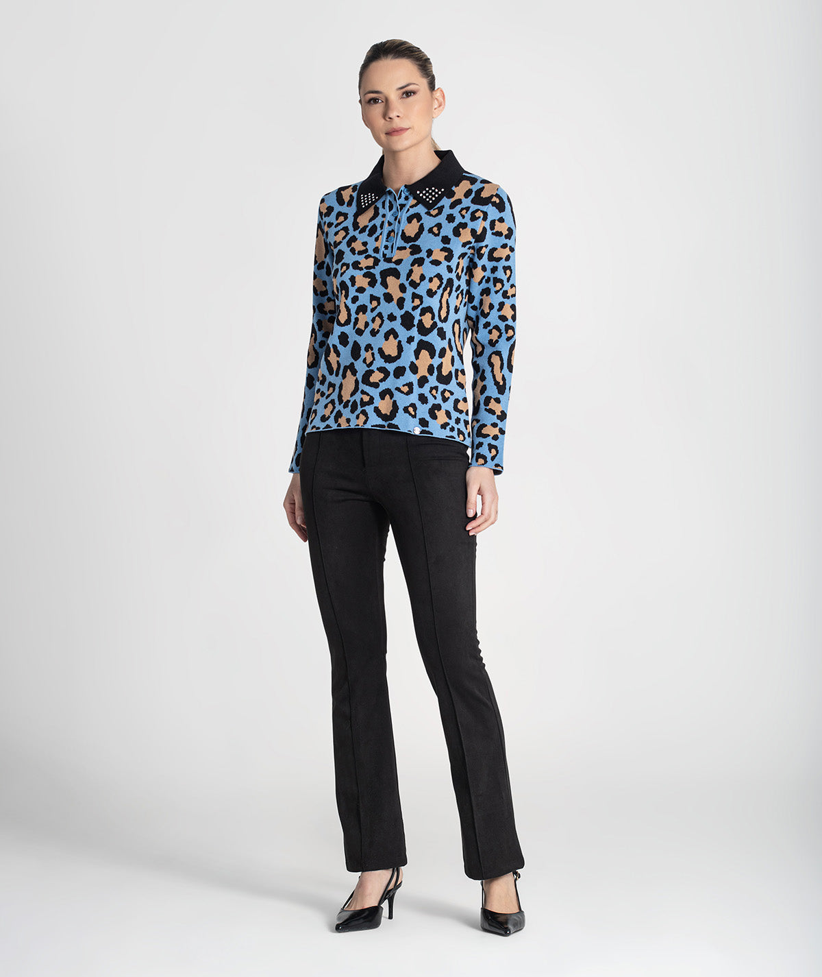 Camisola gola polo print leopardo 3439