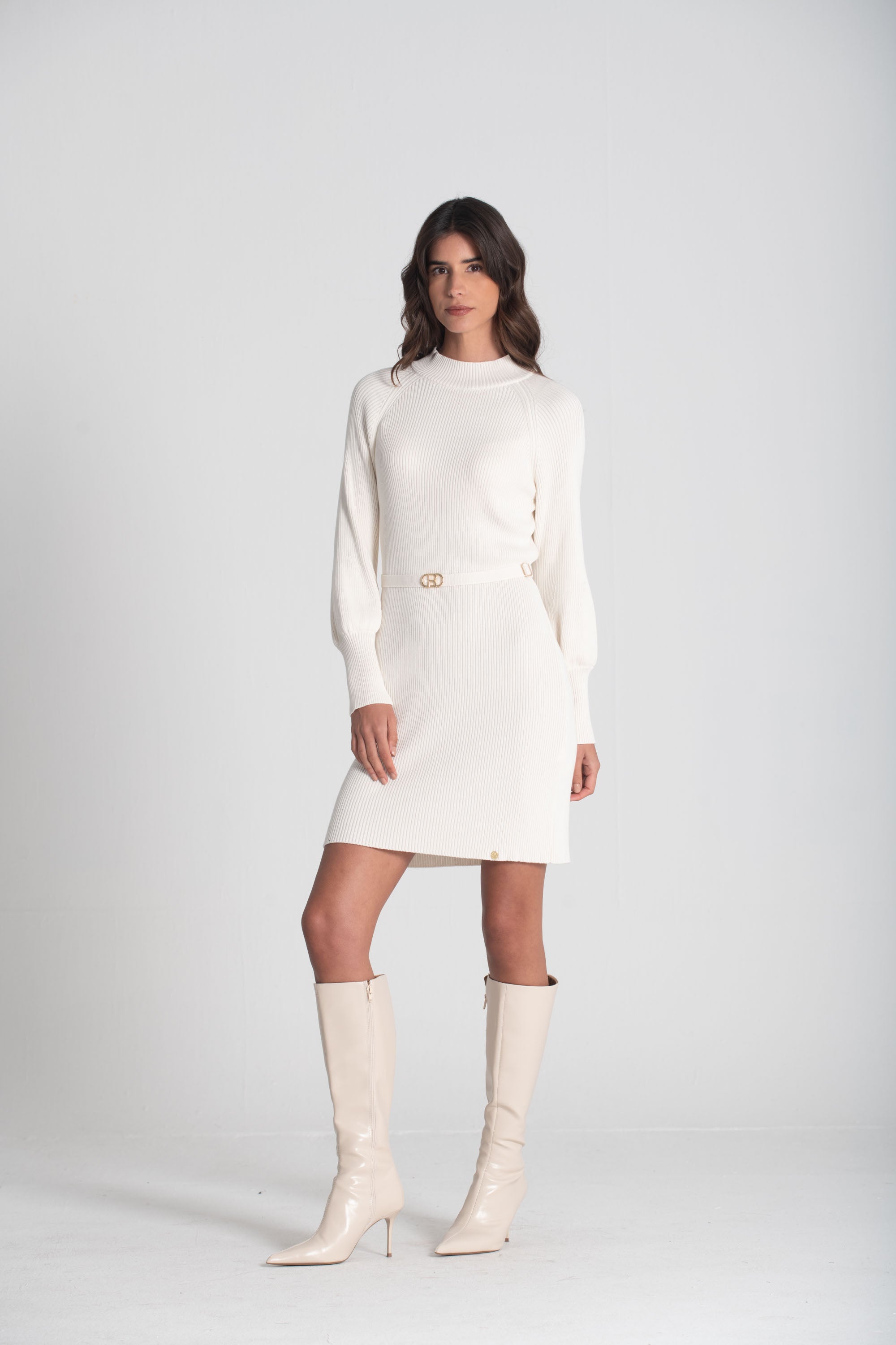 Vestido canelado com cinto 3452