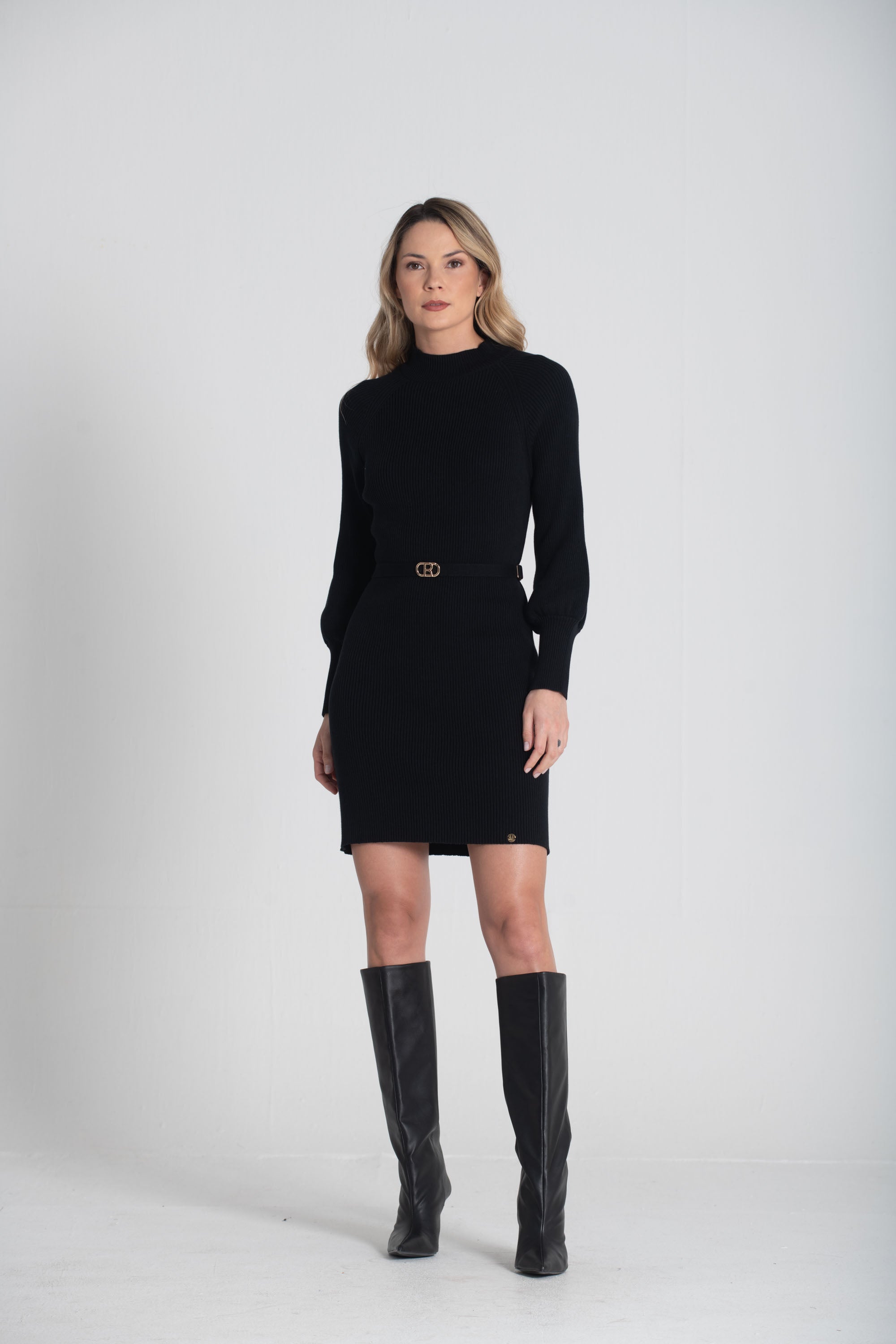 Vestido canelado com cinto 3452