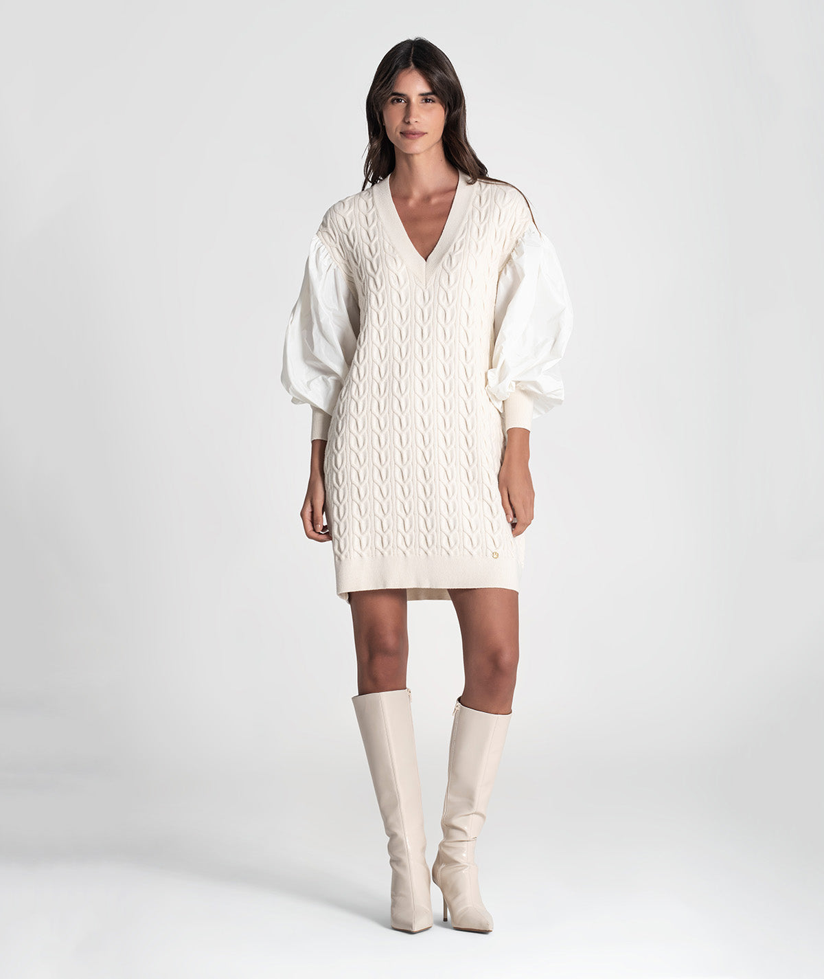 Vestido tranças com mangas em tecido 3457