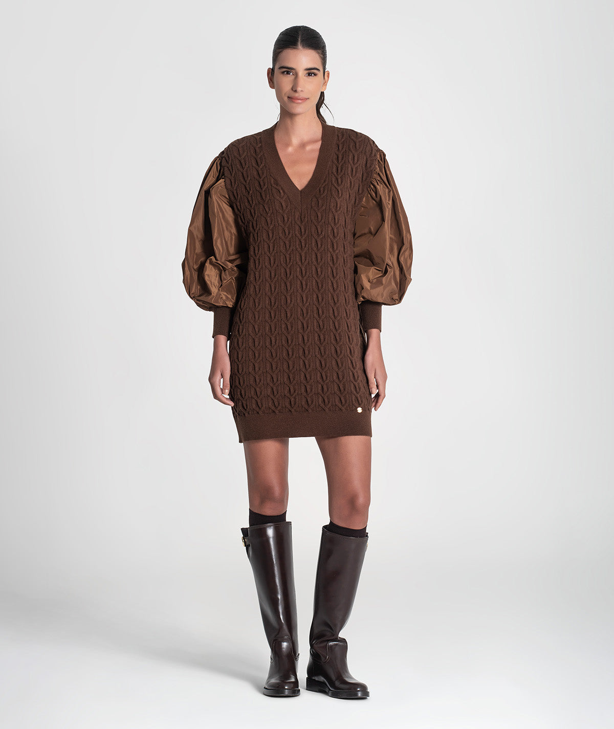 Vestido tranças com mangas em tecido 3457