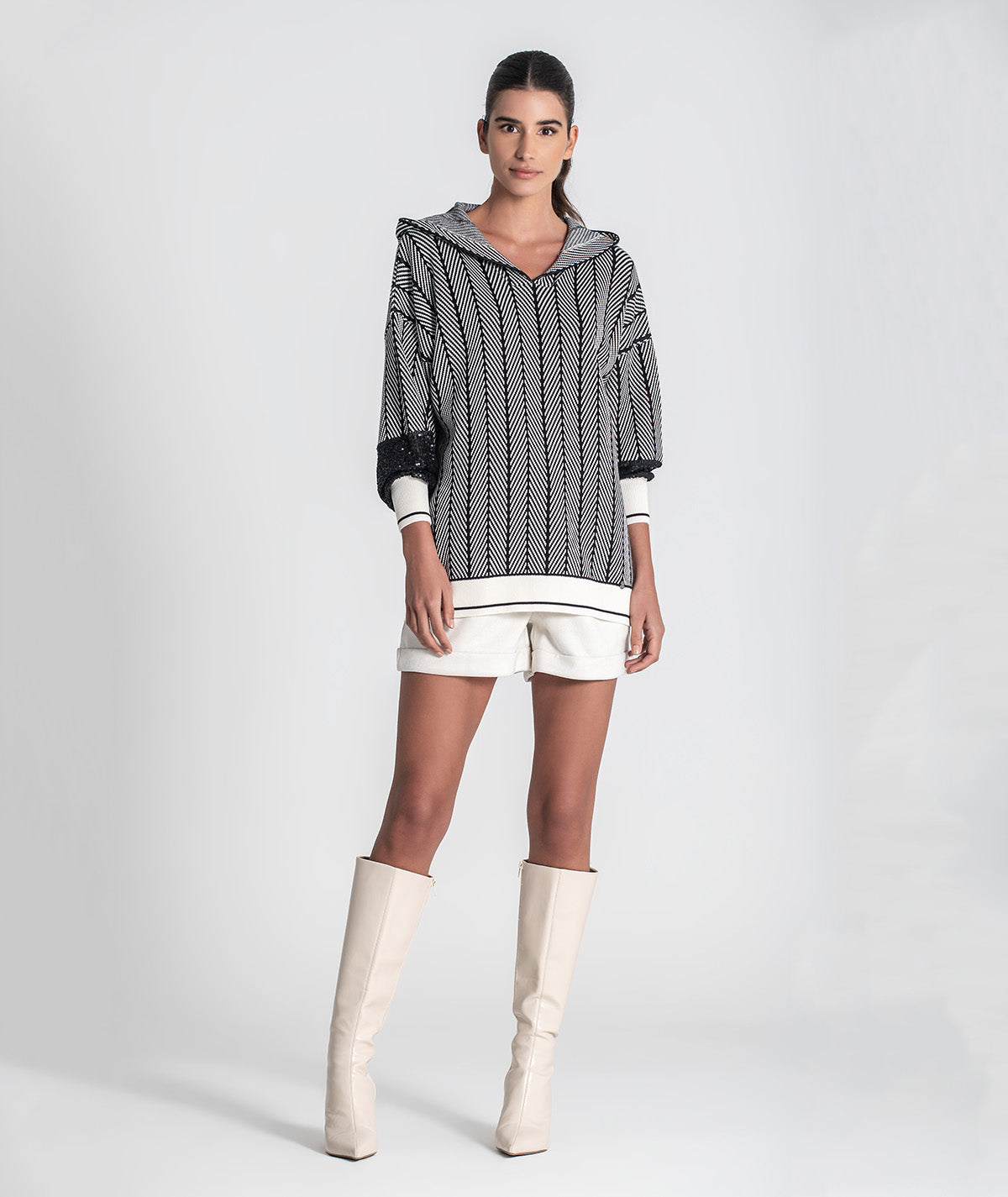 Camisola com jacquard e mangas lantejoulas 3477
