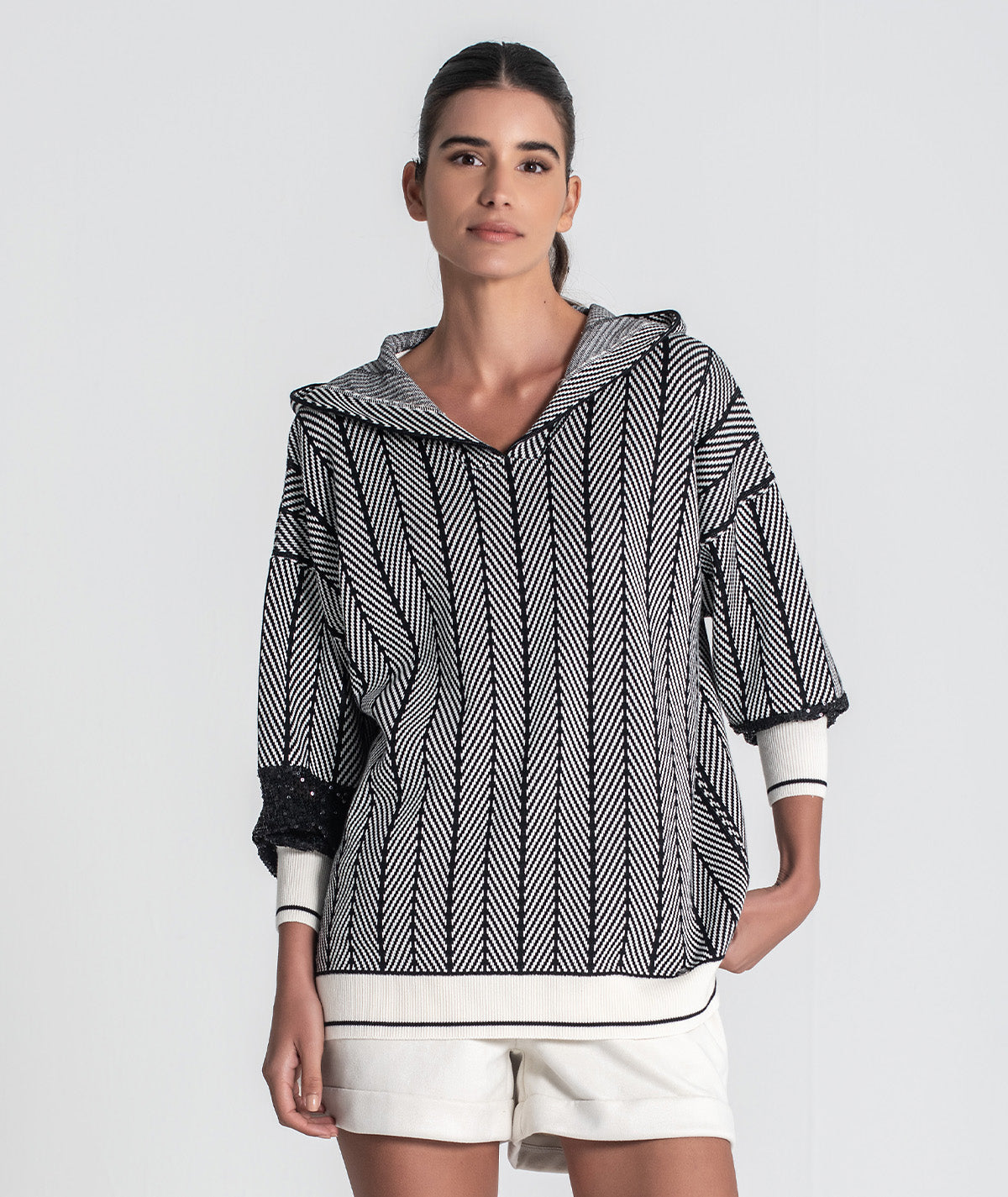 Camisola com jacquard e mangas lantejoulas 3477