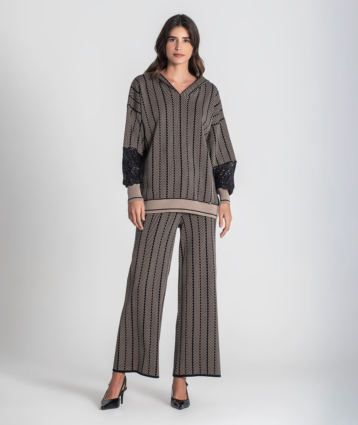 Camisola com jacquard e mangas lantejoulas 3477