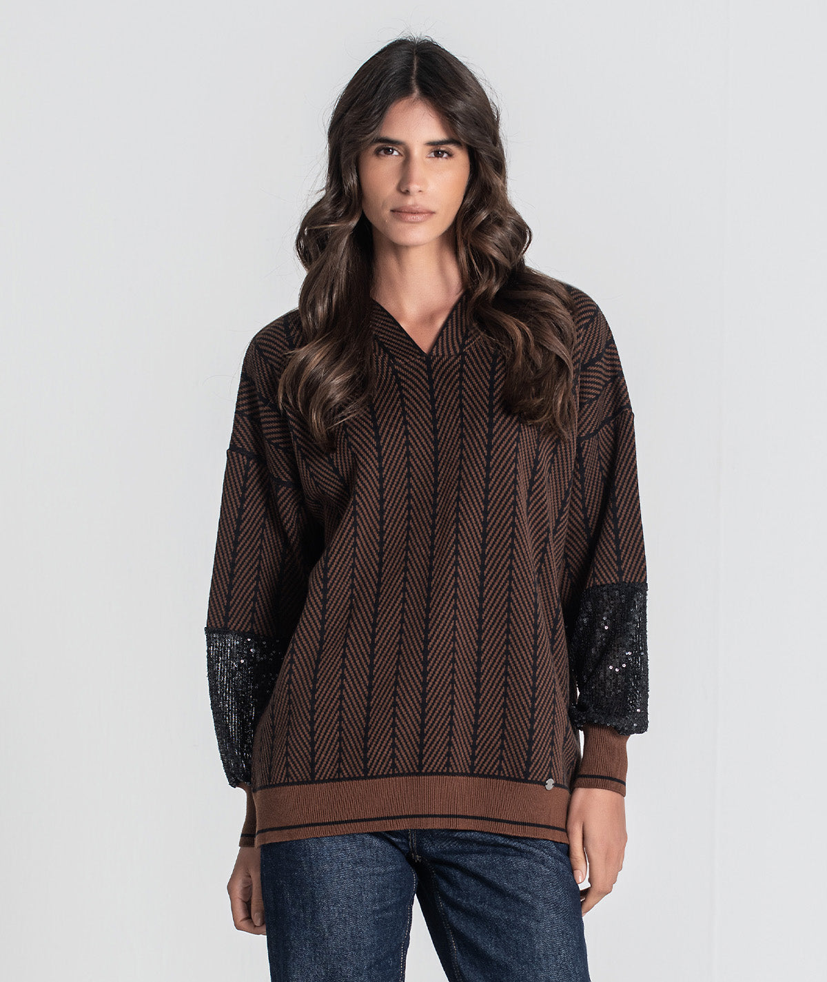 Camisola com jacquard e mangas lantejoulas 3477