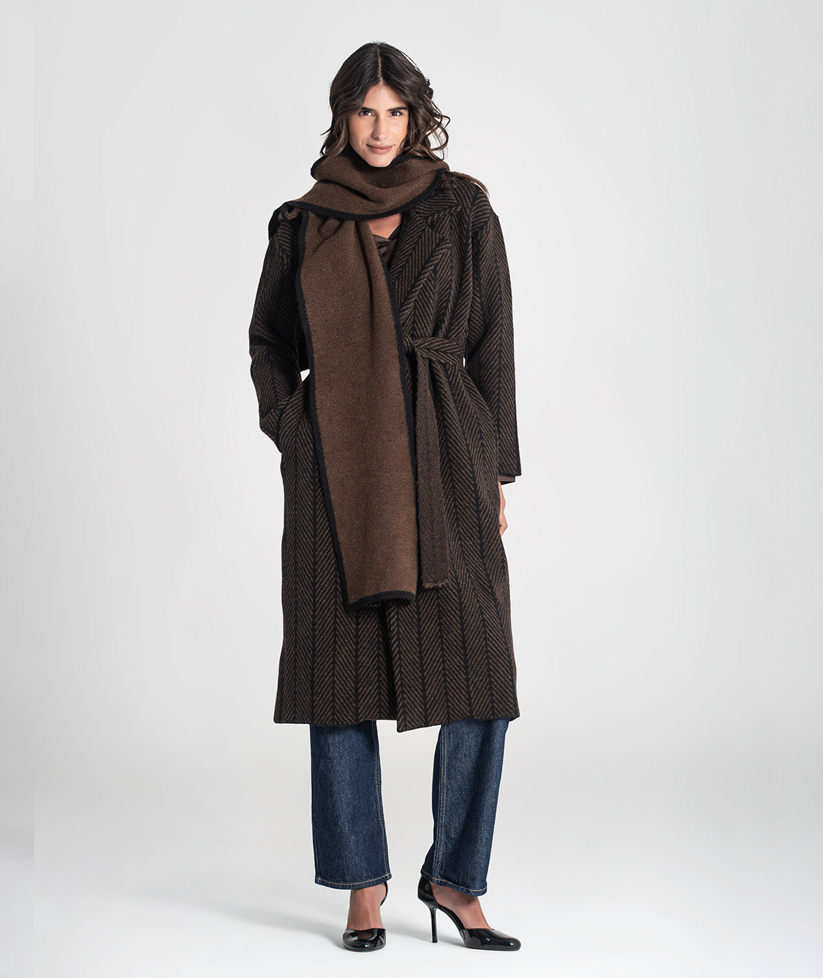 Casaco comprido com jacquard 3479