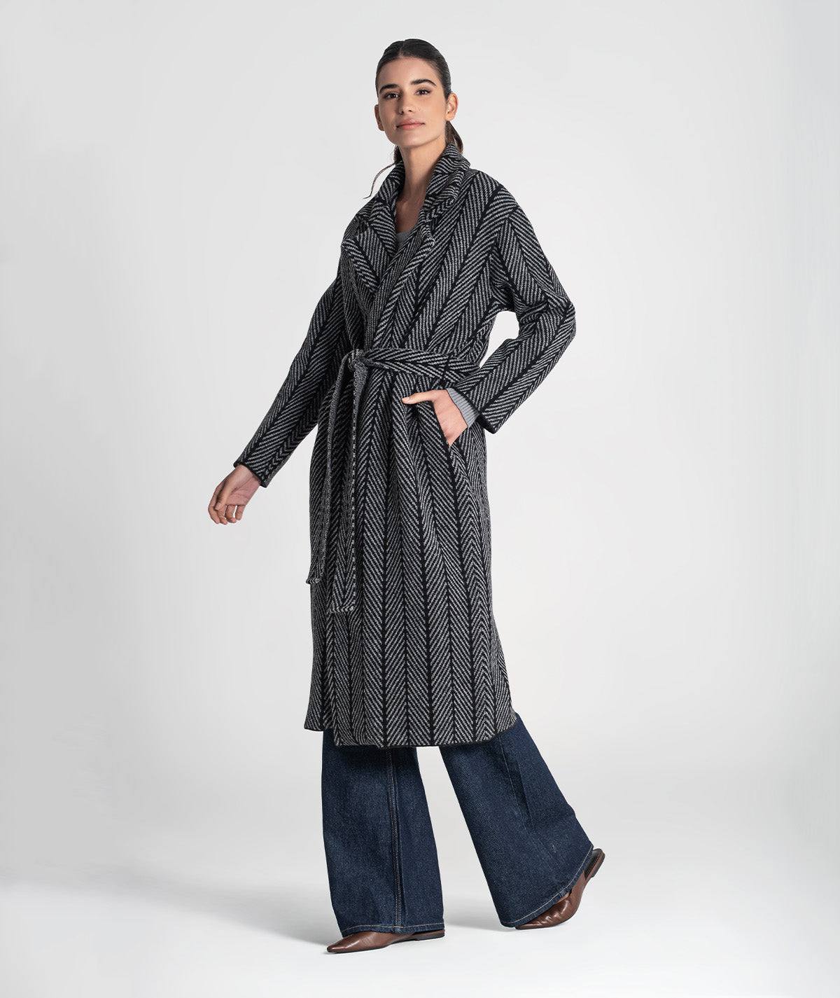 Casaco comprido com jacquard 3479