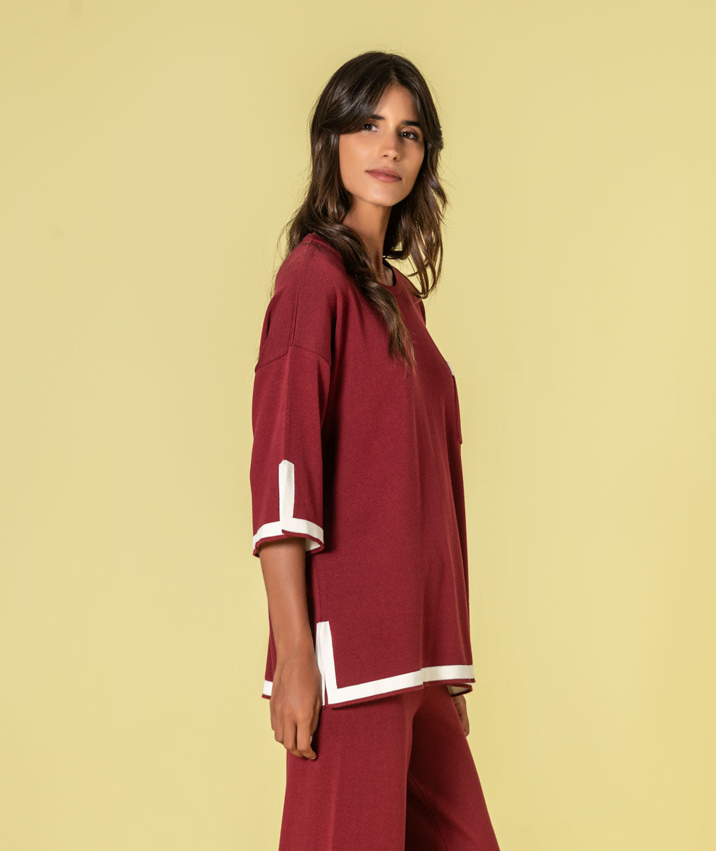 Camisola com contrastes e bolso 3482