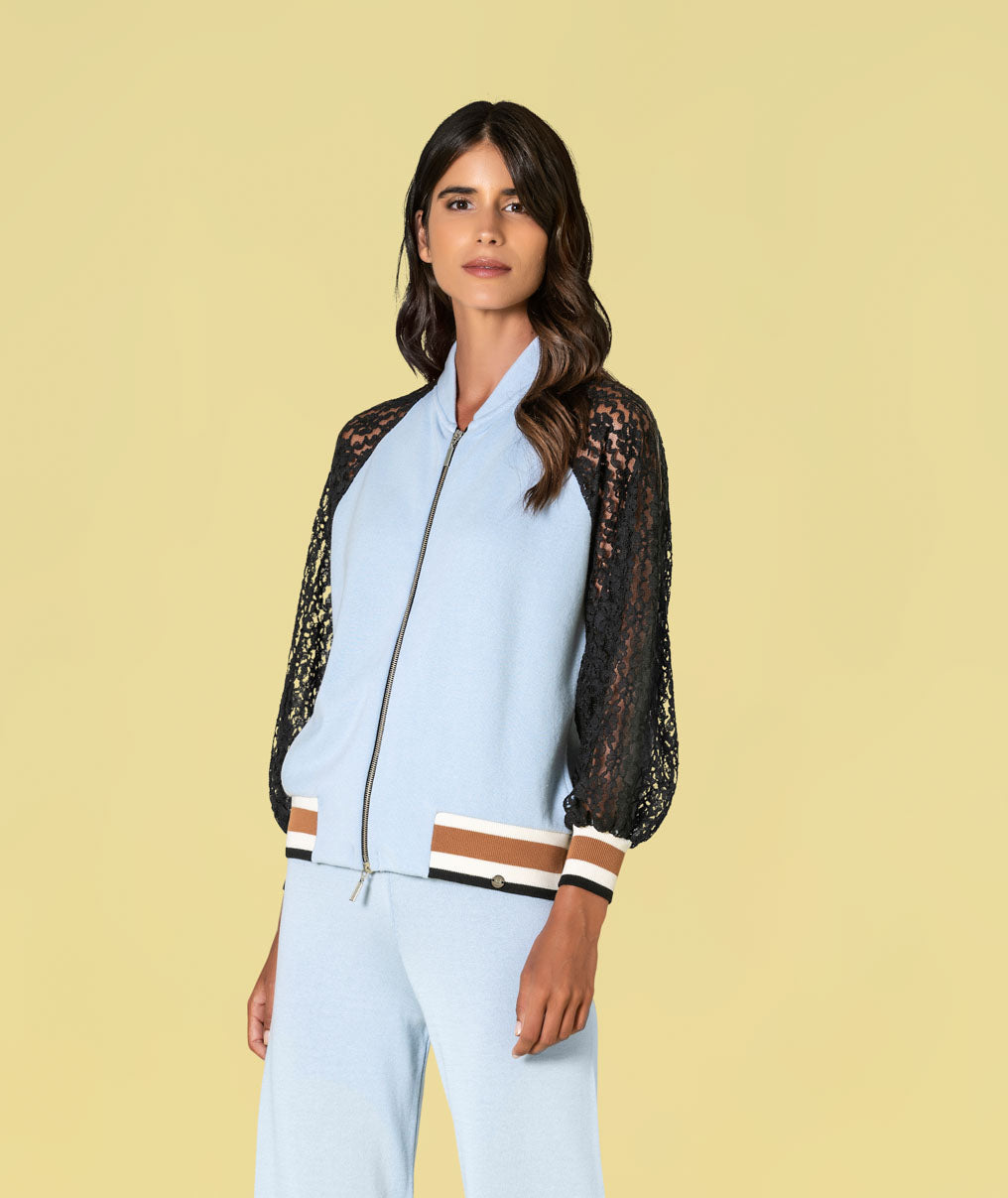 Casaco bomber com mangas em renda 3496
