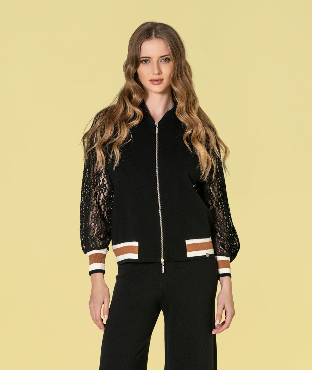 Casaco bomber com mangas em renda 3496