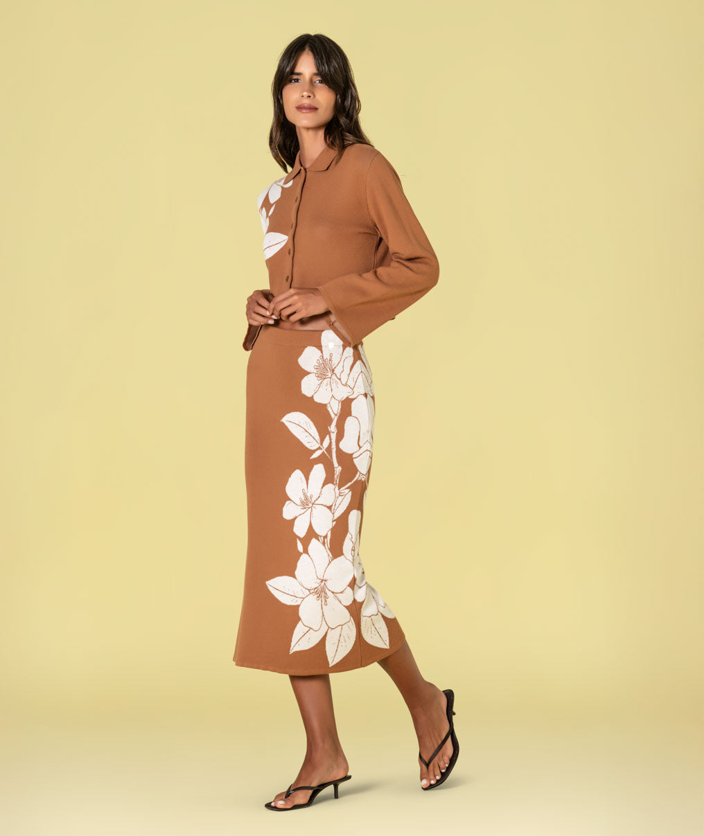 Saia com jacquard flores 3498
