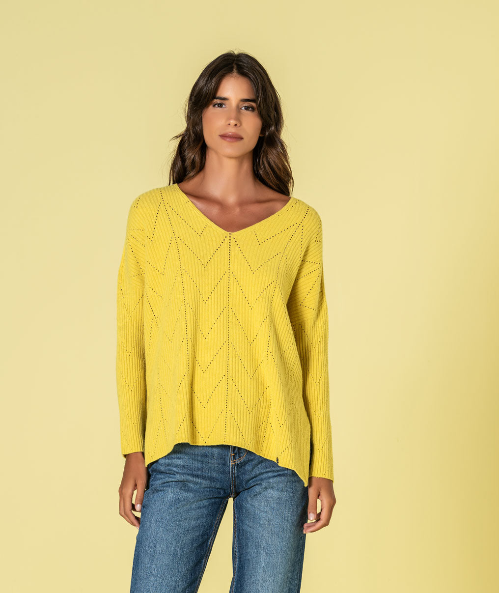 Camisola decote em v com perfurados 3512