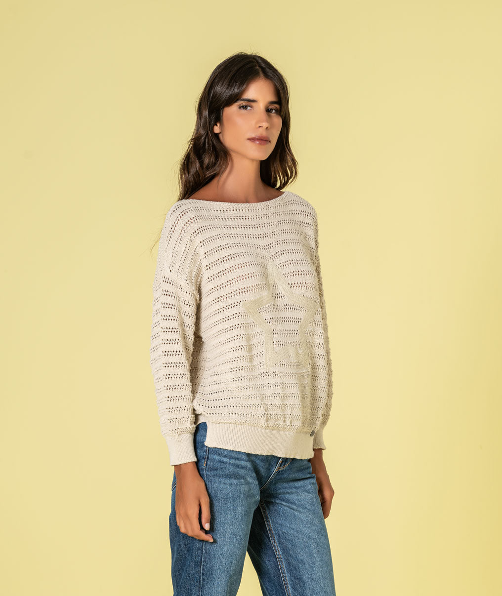 Camisola perfurada estrela bordada 3523