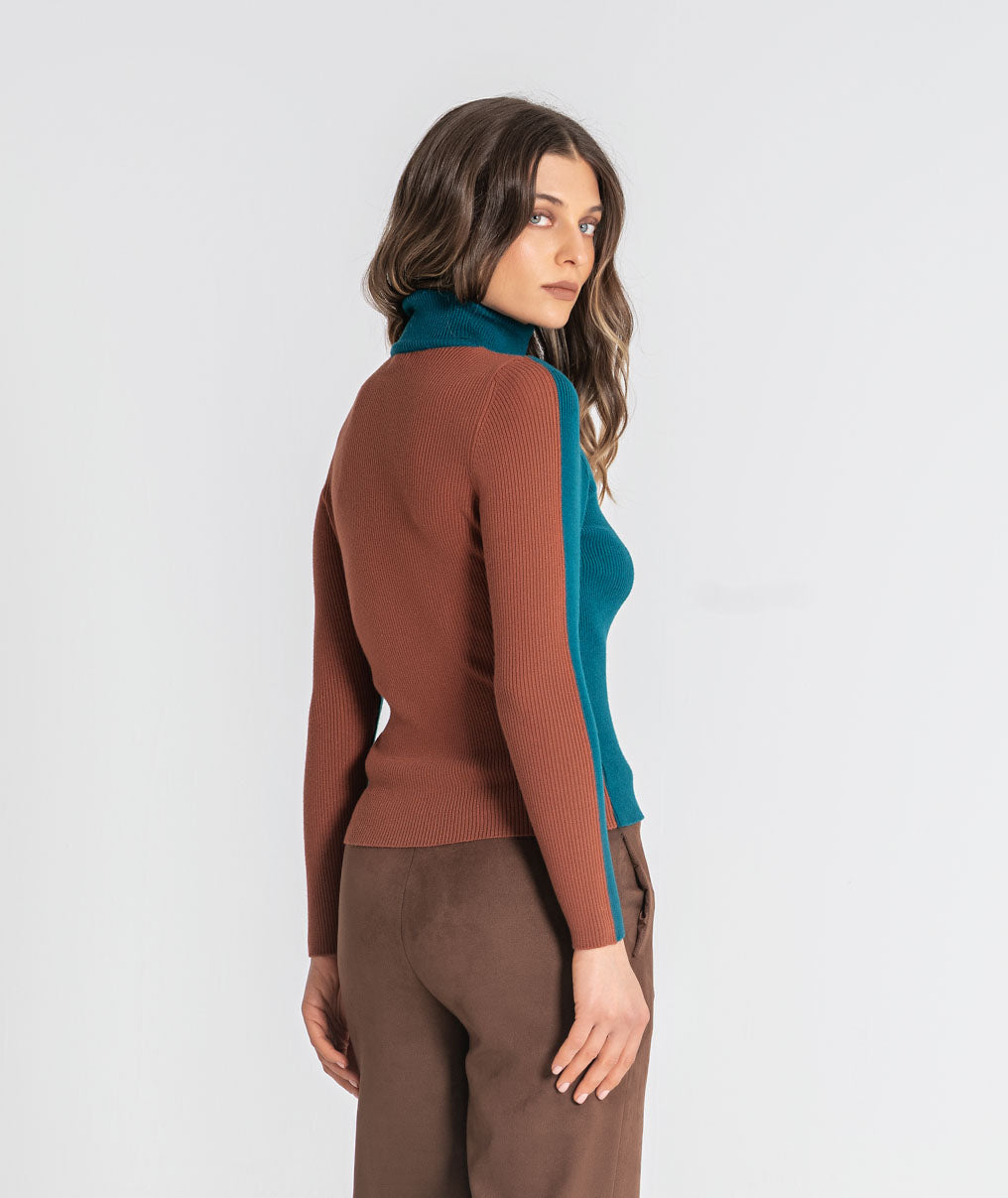 High-neck two-tone jersey 3553