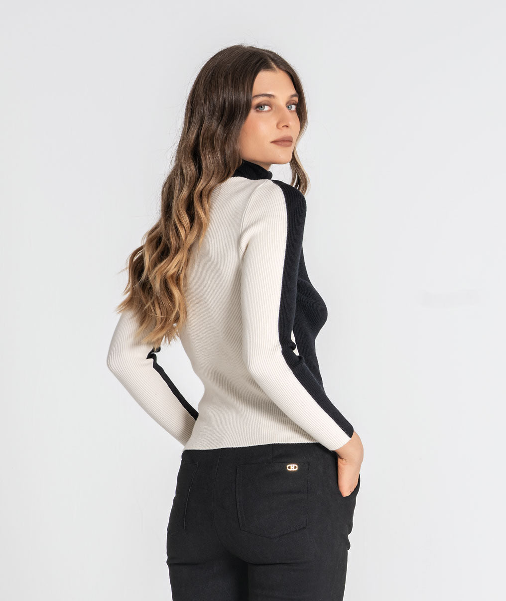High-neck two-tone jersey 3553