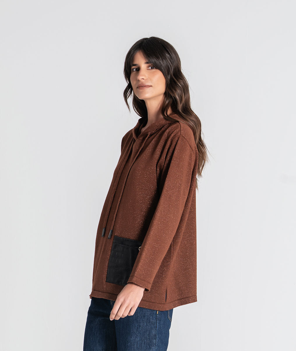 Faux leather pocket sweatshirt 3554
