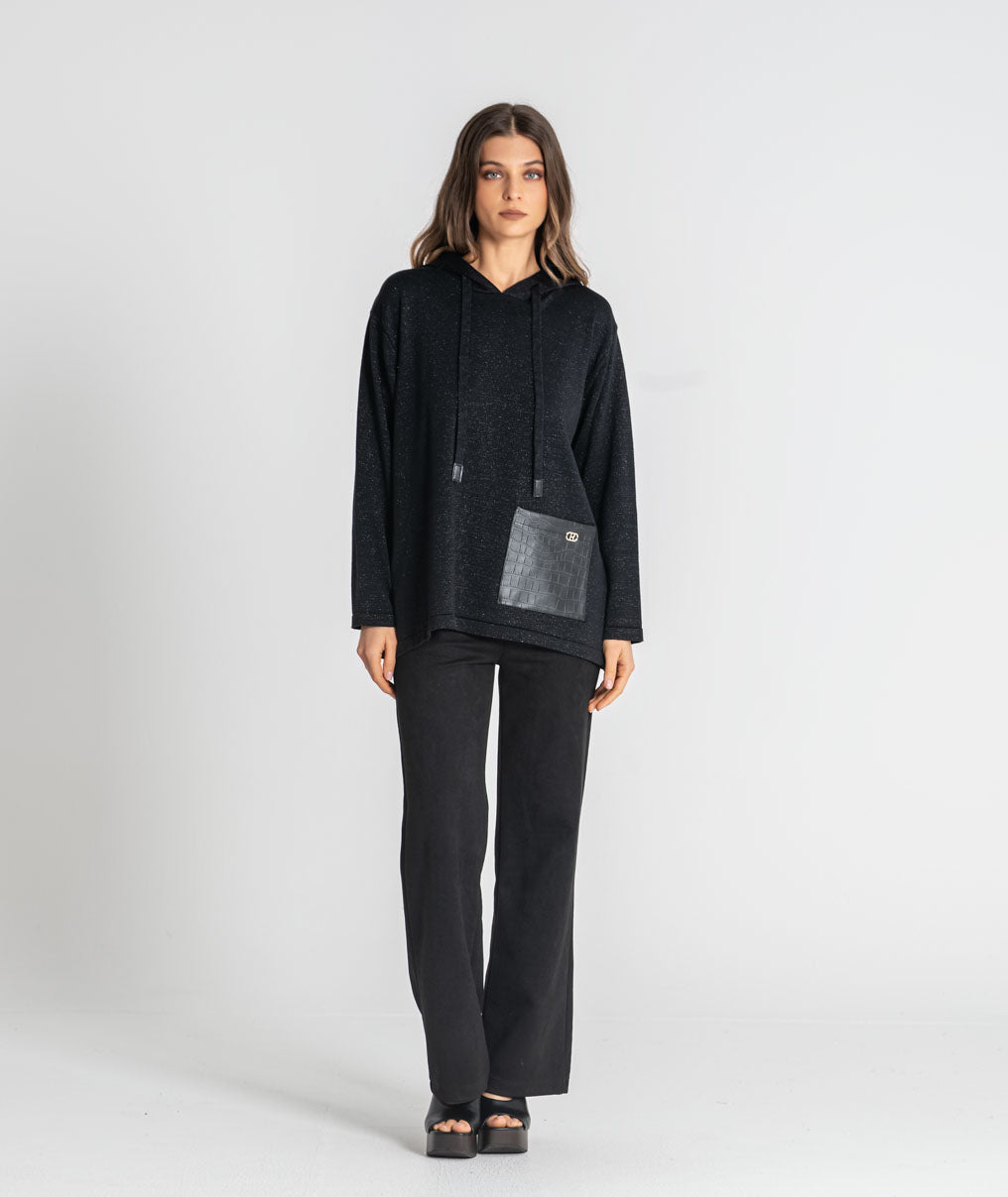 Faux leather pocket sweatshirt 3554