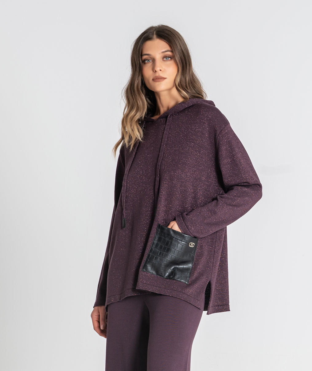 Faux leather pocket sweatshirt 3554