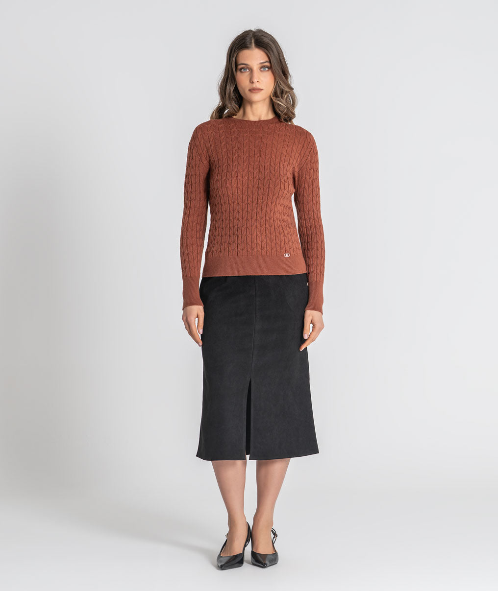 Cable knit sweater with crest buttons 3578