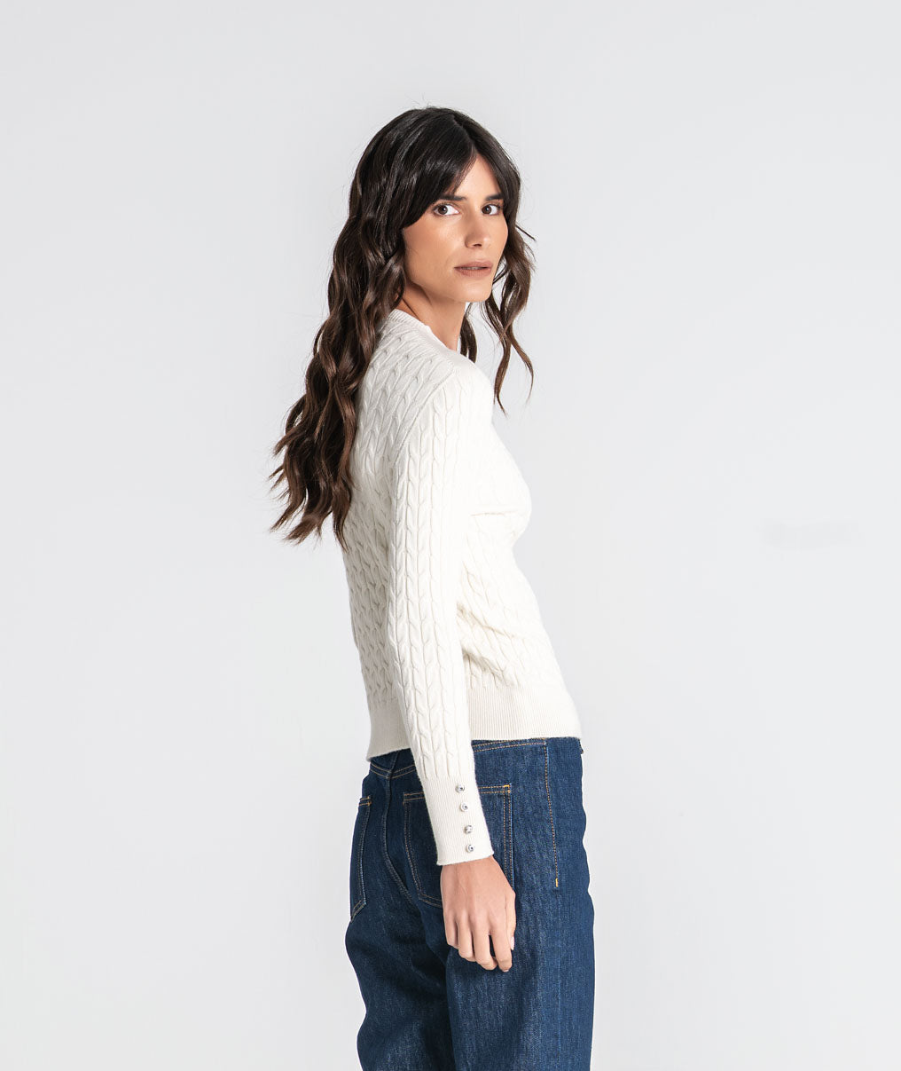 Cable knit sweater with crest buttons 3578