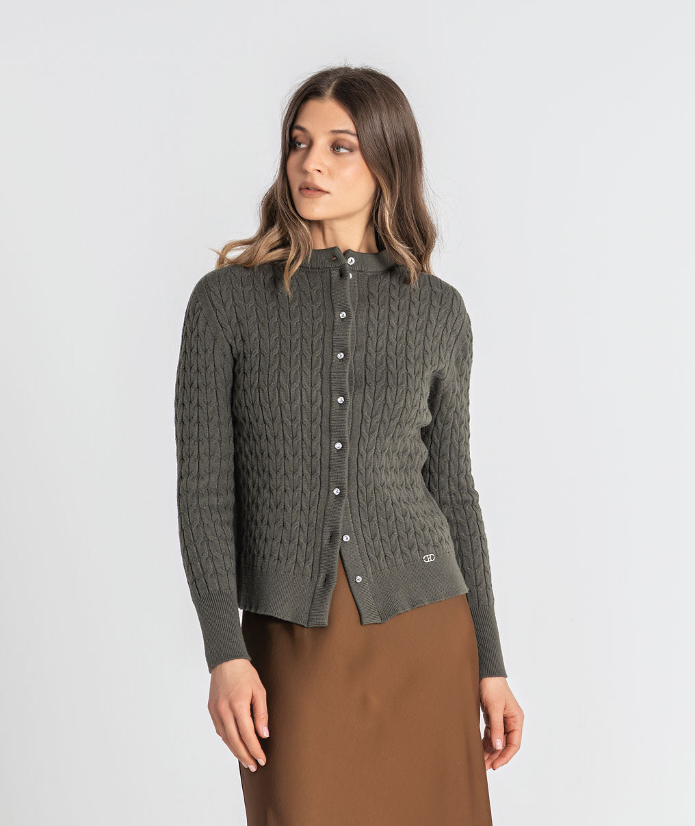 Braided cardigan with crystal buttons 3579
