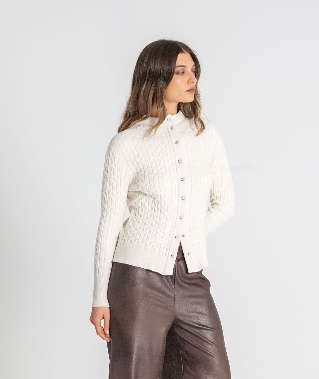 Braided cardigan with crystal buttons 3579