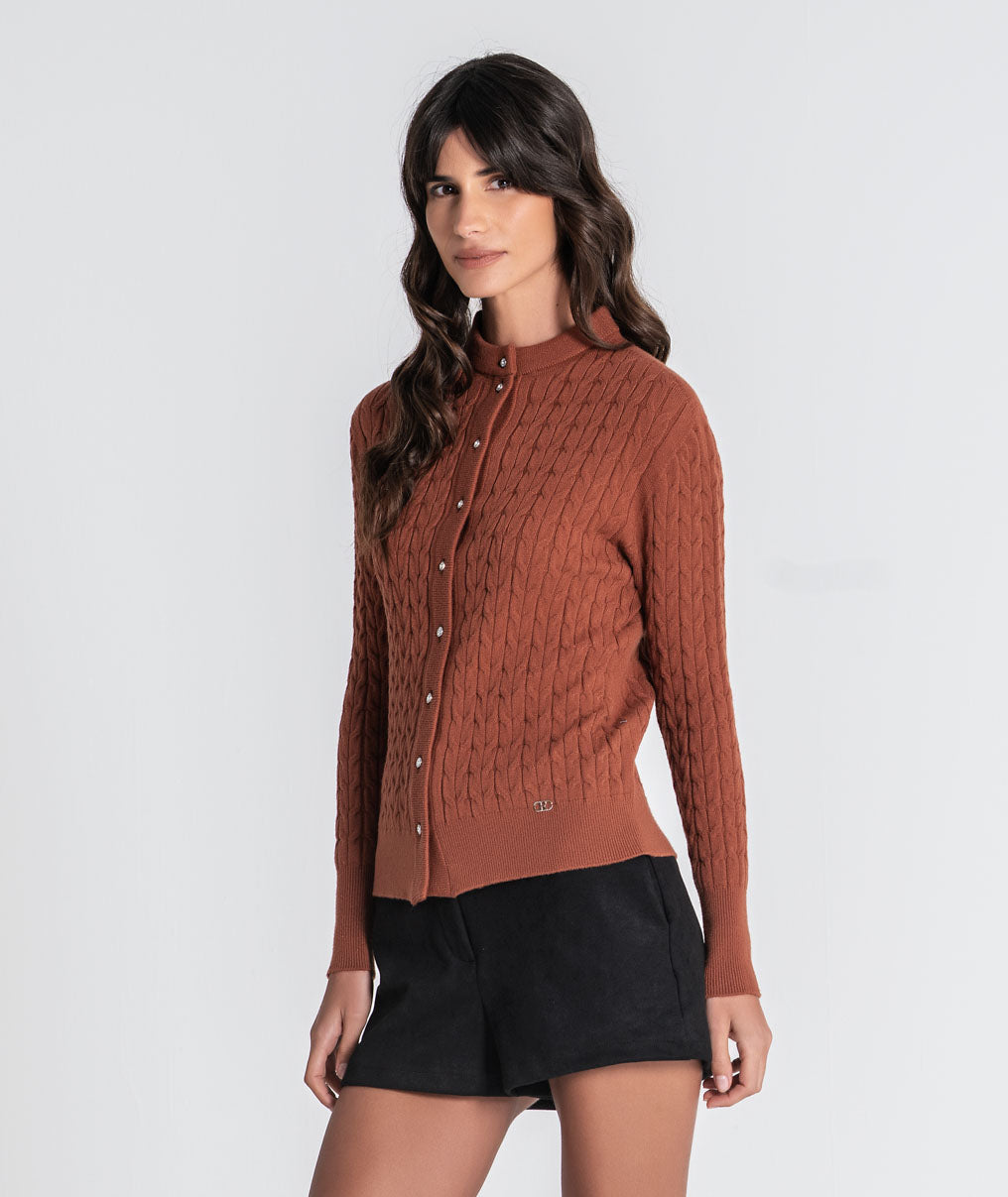 Braided cardigan with crystal buttons 3579